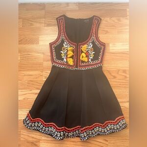 RARE Nasty Gal Black Dirndl Dress with Red and Purple Embroidery
